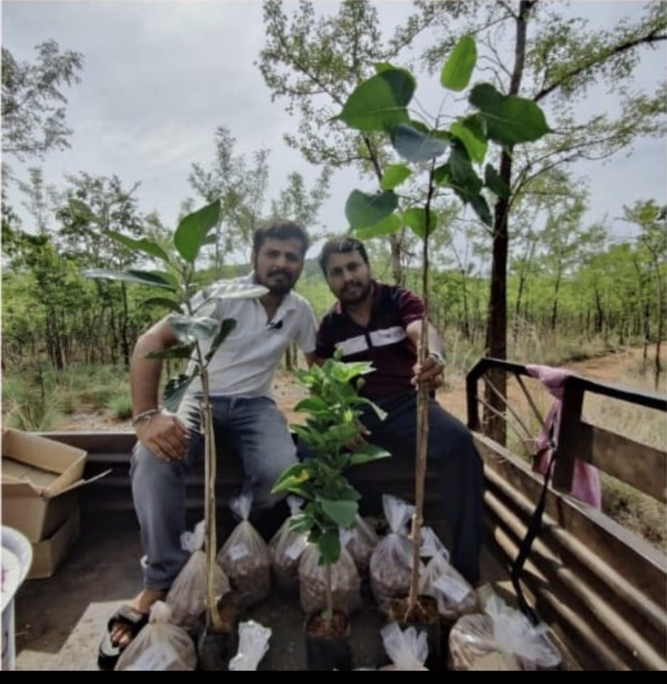 Team with seed balls and saplings loaded for distribution